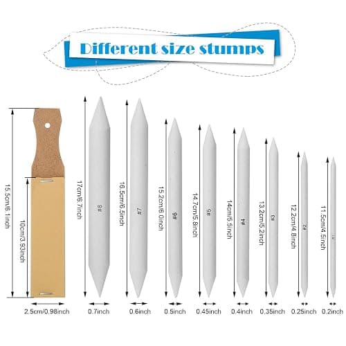 AGPTEK 22 PCS Sketch Drawing Tools, 16 Blending Stumps Set with 2 Sandpaper Pencil Sharpeners, 1 Pencil Extension Tool, 2 Erasers & 1 Felt Bag for Student Sketch Drawing Accessories thumbnail 2