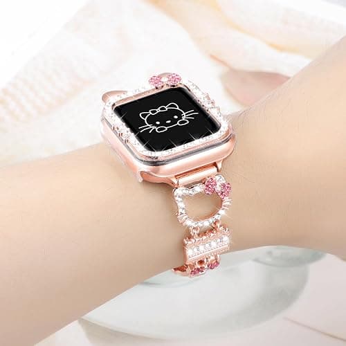 Bling Bracelet Band with Protector Case Compatible with Apple Watch Bands for Women iWatch Series 11 10 46mm 42mm,Series 9 8 7 41mm 45mm,Series 6 5 4 SE 40mm 44mm,Cute Cartoon Jewelry Metal Strap thumbnail 5