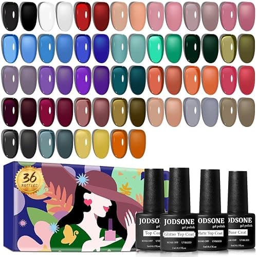JODSONE Jelly Gel Nail Polish Kit 32 Classic Colors Crystal Transparent High Shine Base & Top Matte Glitter Coat - Image 1