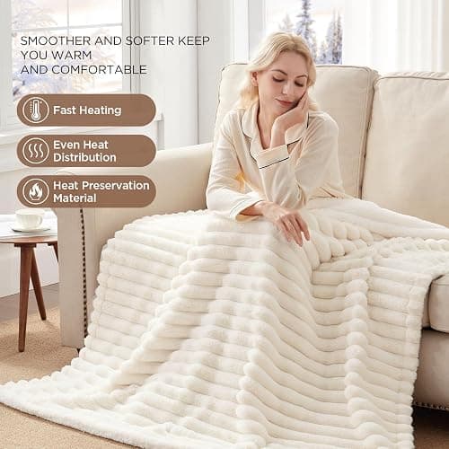 Westinghouse Electric Blanket Heated Throw, Super Cozy Luxury Polyester with 6 Heating Levels & 2-10 Hours Auto Off, Fast Heating & Overheat Protection, 50x60 Inch, Beige thumbnail 4