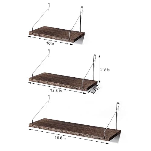 MITIME Floating Wall Shelves, Rustic Wood Wall Mounted Shelf Set of 3 | No Drill Adhesive Renter Friendly Floating Shelf, Display Rack for Plants Decor Bedroom Bathroom Kitchen thumbnail 7
