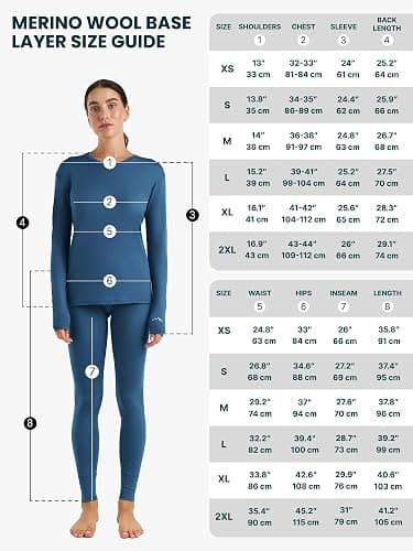 Merino.tech Merino Wool Base Layer Women Set - Heavyweight, Lite, Midweight Merino Thermal Underwear for Women Top, Bottom thumbnail 7