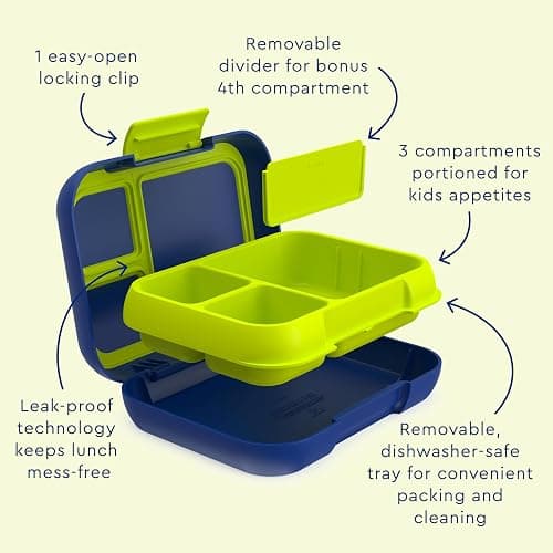 Bentgo Pop - Leak-Proof Lunch Box & Removable Divider for Ages 8+ & Teens - Lunch Container Holds 5 Cups of Food; 3-4 Compartments; Microwave/Dishwasher Safe; 2 Year Warranty (Navy Blue/Chartreuse) thumbnail 5