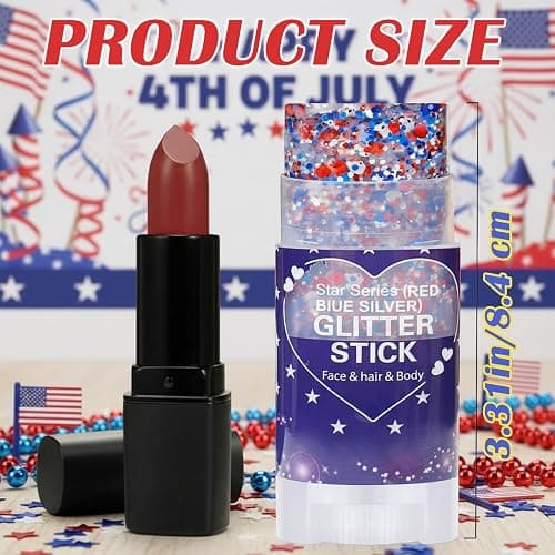 Paminify Red White Blue Hair Glitter Stick,Memorial Day Patriotic 250th America Face Body Glitter,4th of July Accessories,Fourth of July Outfits for Women, Waterproof Glitter Makeup for Football Game thumbnail 7