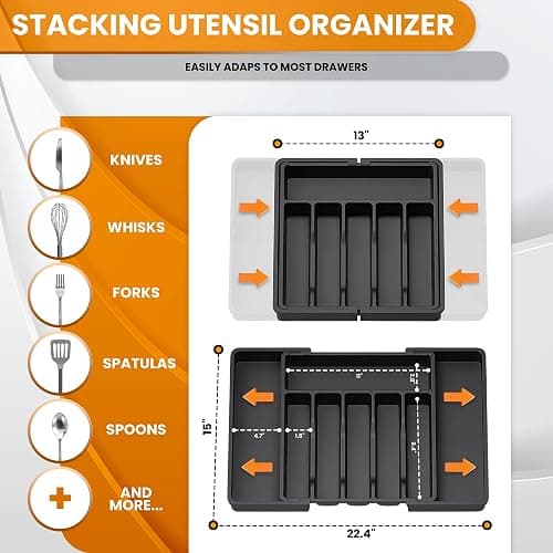 TuShop Adjustable Silverware Drawer Organizer - Utensil Drawer Organizer - Kitchen Organizers and Storage - Silverware Organizer - Kitchen Drawer Organizer - Utensil Organizer for kitchen Drawers thumbnail 2
