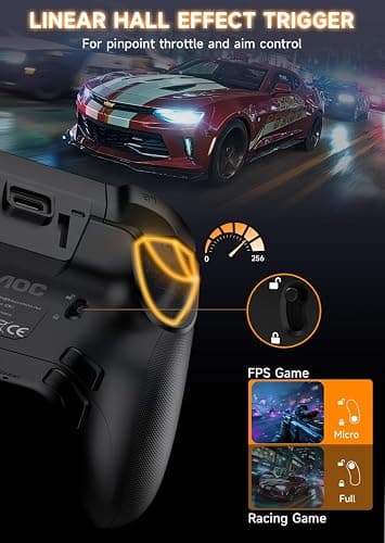 AOC PC Controller — Interactive Screen Wireless Controller Compatible with PC/Switch/Switch 2/iOS/Android, Hall Effect Joystick & Triggers, RGB Lighting, Adjustable Vibration/Turbo, 1000mAh Battery(Black) thumbnail 5