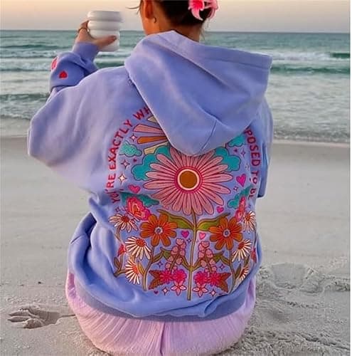 OOYDNZQL Women Teen Girls Graphic Oversized Hoodies Cute Embroidery Long Sleeve Hooded Sweatshirt Aesthetic Preppy Hoodies thumbnail 2