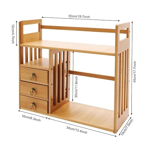 Veruopes Bamboo Desk Shelves with 3 Drawers Office Desktop Storage Rack Desk Top Document Storage Organizer Rectangular Desktop File Holder Open Design for Office Home School 19.7 * 7.5 * 17.7in thumbnail 2