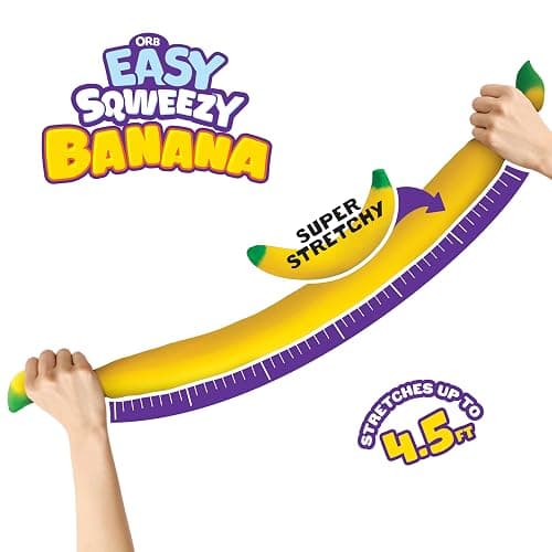 ORB Easy Sqweezy Giant Stretchy Banana - Stretches Up to 6 Feet Long - Huge Jumbo Sized Squishy Fruit Toy, Perfect to Squeeze for Stress Relief - Fun Sensory / Fidget Novelty Toy for Kids and Adults thumbnail 2