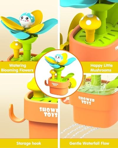 Bath Toys for Kids Ages 1-3: Flower Set with Watering Cup, Toddler Interactive Bath Toys with Strong Suction Cup, Attach to Any Tub or Shower Fun for Bath Time - Great for Boys, Girls Shower Gifts thumbnail 5