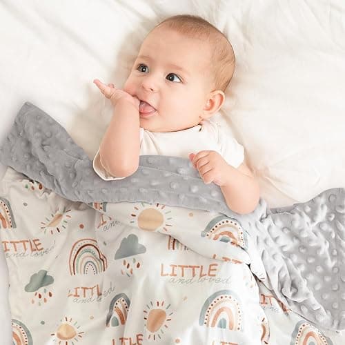 CIVARUA KIDS Baby Blankets for Unisex Boys Girls - Super Soft Clouds Rainbow Nursery Minky Blankets, 30 x 40 Inch Dotted Fleece Backing, Printed Bed Throws Newborn thumbnail 4