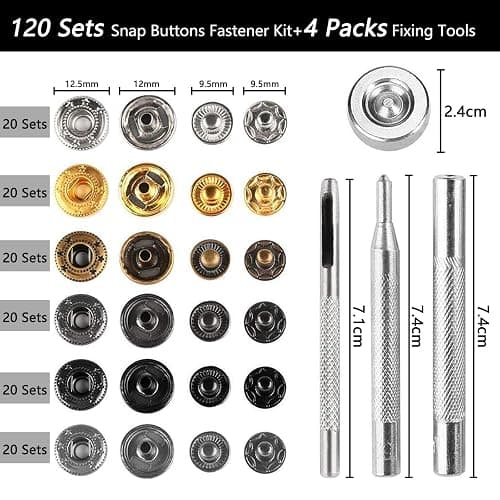Snap Fastener Kit, 120 Sets Snap Buttons and 4 Pcs Snap Button Kit Fixing Tools, Snaps Button Press Studs Kit for Clothing, Sewing, Jeans, Leather, Canvas, Craft, DIY (6 Colors) thumbnail 2