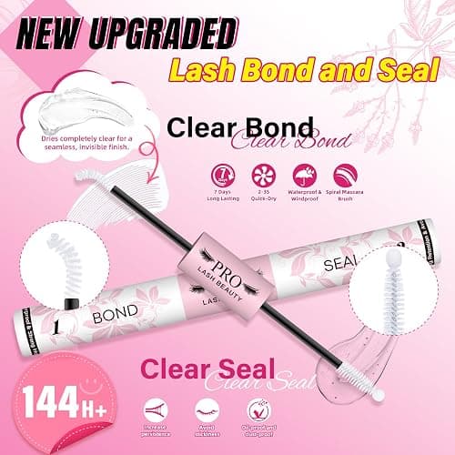PRO LASHBEAUTY Lash Cluster Glue Clear Lash Glue Remover Kit Lash Bond and Seal Waterproof, Long Lasting 7 Days 10S Removal Eyelash Glue Remover No Residue(Clear Bond & Seal+Remover) thumbnail 2