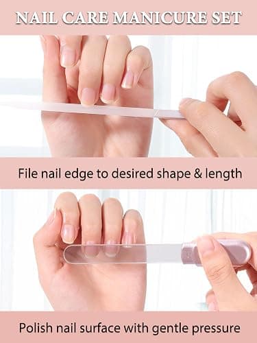 Glass Nail File and Buffer with Case, Crystal Fingernail Files for Natural Nails Nano Nail Shiner Polisher Care Kit for Travel Salon Stocking Stuffers for Women Girl Wife Gifts-Rose Gold thumbnail 2