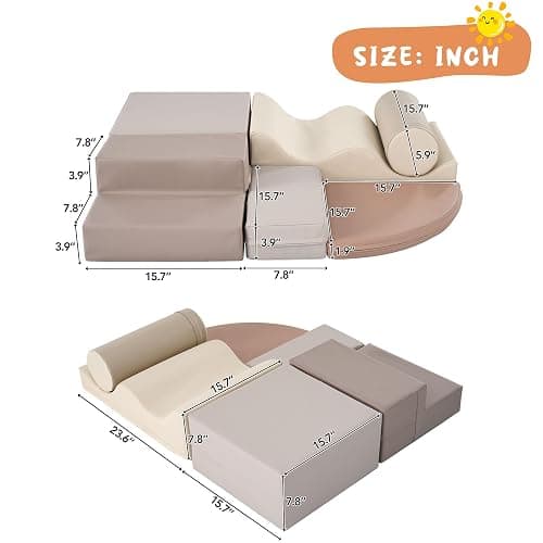 Merax Climbing Toys for Toddlers, Soft Climb and Crawl Playset Indoor Baby Soft Foam Blocks for Climbing, Crawling, 6-Piece - Cappuccino thumbnail 6