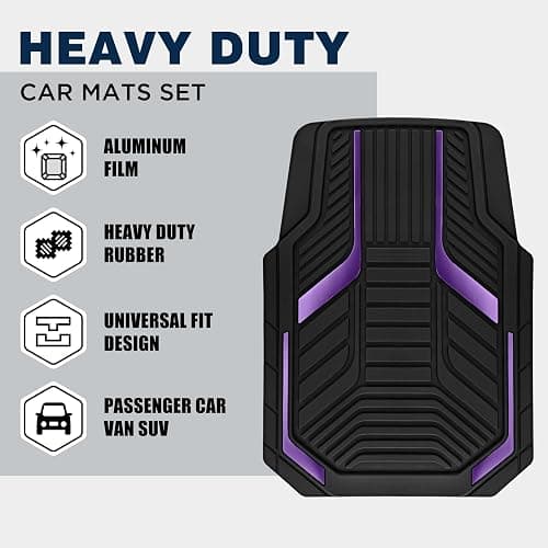 PIC AUTO Heavy Duty Rubber Floor Mats, Purple Aluminum Film Car Mats Set, Front and Rear Car Mats with Anti-Slip Backing, All Weather Protection, Trim-to-Fit for Automotive SUV, Sedan, Van thumbnail 2