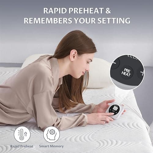 Full Size Electric Heated Mattress Pad - Bed Warmer with Memory & Preheat Functions, 12 Heat Settings Single Control for 1-12 Hours Auto Off, Lighted Button thumbnail 2