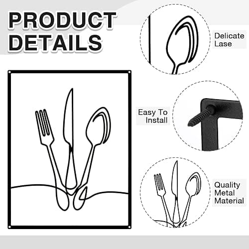 Otoolling 3 Pieces Metal Minimalist Line Kitchen Signs Wall Decor Drawing Rustic Kitchen Wall Art for Dining Living Room Home, 14 x 11 Inches(Dining Room,Black) thumbnail 3