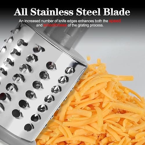 Ourokhome Rotary Cheese Grater Hand Crank, Kitchen Shredder Speed Mandolin Slicer Ice Shaver with Handle and Drum Blades for Cheese, Vegetable, Nuts, Chocolate, Potato, Carrot, 5 Blades, White thumbnail 3