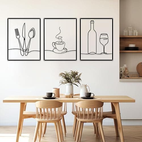Otoolling 3 Pieces Metal Minimalist Line Kitchen Signs Wall Decor Drawing Rustic Kitchen Wall Art for Dining Living Room Home, 14 x 11 Inches(Dining Room,Black) thumbnail 5