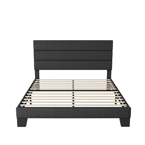 Allewie Full Size Platform Bed Frame with Fabric Upholstered Headboard and Wooden Slats Support, Fully Upholstered Mattress Foundation/No Box Spring Needed/Easy Assembly, Dark Grey thumbnail 8