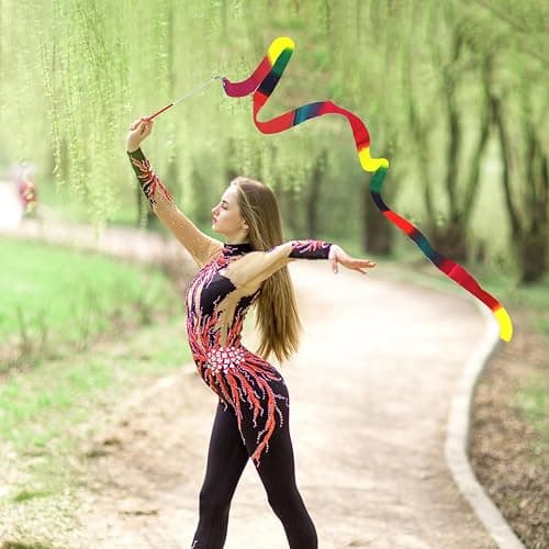 2 Pcs Dance Ribbons, 78.7" Sparkly Gymnastics Ribbon Wands for Kids Adults | Twirling Ribbons for Ballet and Rhythmic Gymnastics with Star Gradient Colors, Birthday Party Decor and Non-Slip Handle thumbnail 5