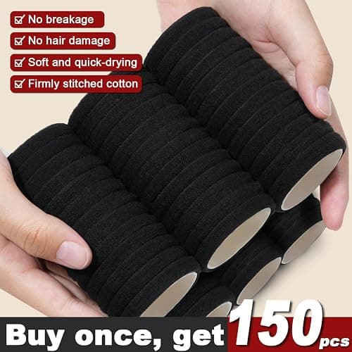 150PCS Hair Ties, IKOCO Black Hair Ties for Women No Damage, Cotton Seamless Ponytail Holders for Thick Hair thumbnail 2