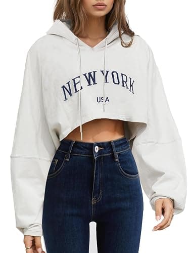 Remidoo Women's Hoodies Pullover Long Sleeve Cropped Sweatshirt Loose Shirt - Image 1