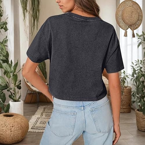 Deyaidy Western Cowgirl Cropped Shirts for Women Faith Over Fear Country Shirt Wild Soul Vintage Graphic Tee Acid Wash Tshirt thumbnail 3
