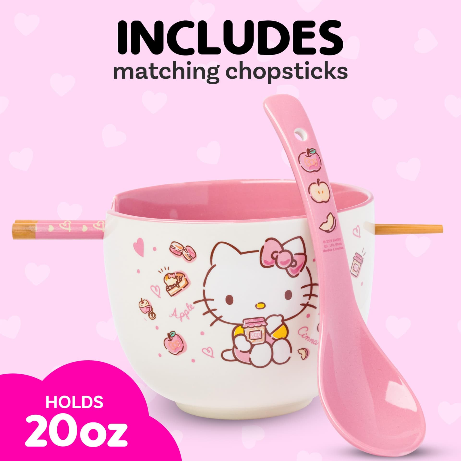 Silver Buffalo Sanrio Hello Kitty - Juego de cuencos y palillos de ramen de 20 onzas thumbnail 2