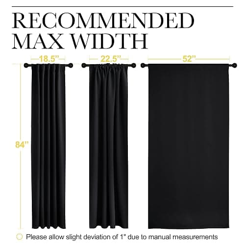 NICETOWN Black Blackout Curtains 84 Inch Long 2 Panels, Thermal Black Out Halloween Panels Room Darkening for Living Room, Back Tab and Rod Pocket Light/Noise Reducing Treatments for Bedroom, 52Wx84L thumbnail 2