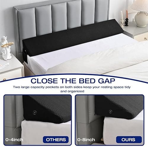 Twin Bed Wedge Pillow for Bed Gap Filler/Headboard Gap Black Long Triangle Corner Pillows with Pockets,Dense Foam,Pillow Prevents Stuff Drops,Between Twin Mattress and Frames Home Beds Accessories thumbnail 3