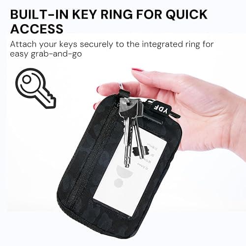 Keychain Wallet for Women Mini Zip Card Holder with ID Window Coin Purse Detachable Wristlet Small Wallets Black Leopard thumbnail 7