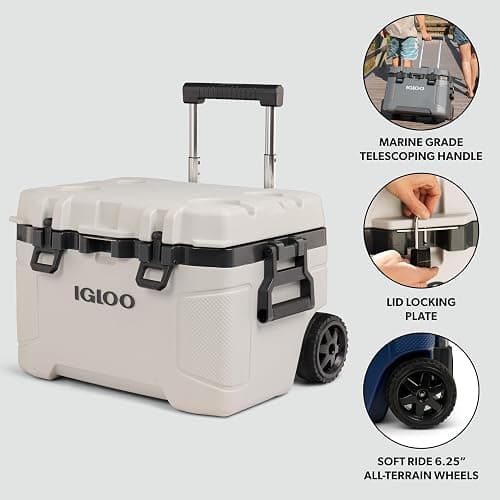 Igloo Trailmate 52Qt Wheeled Cooler, Insulated Hard Shell Ice Chest, Bone thumbnail 4