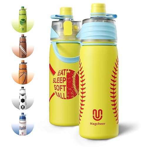 Magcheer Softball Water Bottle - 20oz Insulated Misting Water Bottles Stainless Steel 3D Textured - Softball Accessories Gift for Kids - Image 1