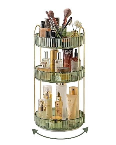 Asayuee 360 Rotating Makeup Organizer,3 Tier Large Capacity Make Up Organizers and Storage,Skincare Perfume Vanity Organizers,Bathroom Cosmetics Storage Organizer Countertop (Green) - Image 1