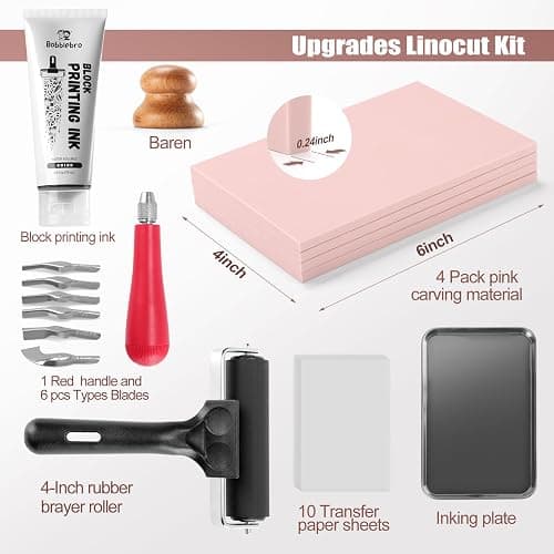 Bobblebro Linocut Kit for Printmaking - Arts and Crafts for Adults - Back to School Gifts DIY Kit - Hobby Kits Birthday Gift for Women Men Boys Girls - Stamp Making Kit - Linoleum Blocks Carving Tools thumbnail 2
