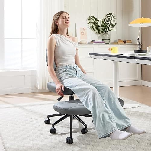 CHAIRMATE Cross Legged Office Chair, Ergonomic Criss Cross Desk Chair ADHD Meditation Yoga Kneeling Chair with Brake Wheels, Home Office Desk Chair with Adjustable Height, Lumbar Support (Grey) thumbnail 7
