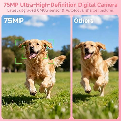 5K Digital Camera for Photography,UHD 75MP WiFi Vlogging Camera for YouTube,Compact Camera with 3" 180°Flip Screen,64GB SD Card,16X Digital Zoom,2 Batteries,Perfect for Beginners and Teens,Pink thumbnail 3