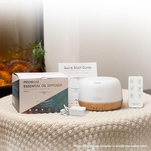 ASAKUKI Essential Oil Diffuser, 300ml Ultrasonic Aromatherapy Oil Humidifier with 7 Colors Lights 2 Mist Mode for Home thumbnail 2