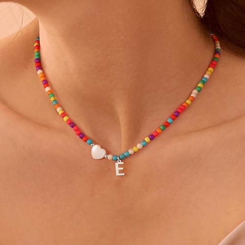 Ursteel Stocking Stuffers for Teen Girls Women - Trendy Beaded Choker Necklace for Women Teenage Girls, Personalized Letter Initial Necklaces Christmas Gifts for Grandkids thumbnail 2