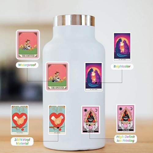 110PCS Pink Tarot Myth Magic Stickers Astrology Decals Divination Waterproof Vinyl Water Botter Laptop Decorations DIY Fortune for Skateboard Cute Kawaii Stickers thumbnail 5