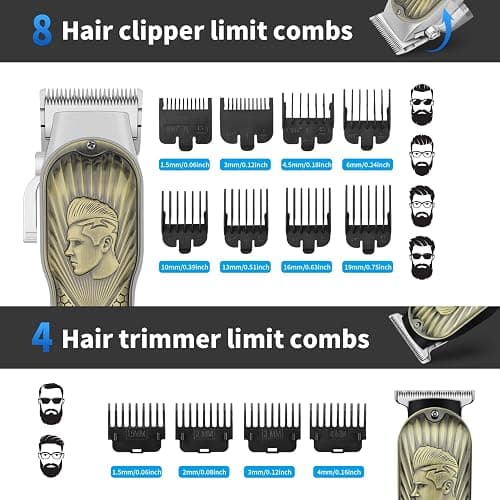 HIENA PRO Professional Hair Clippers for Men, Cordless Hair Clipper for Barber Clippers and Trimmer LED Haircut Set with Foil Shaver, Nose Trimmer, Rechargeable Clippers for Men thumbnail 2