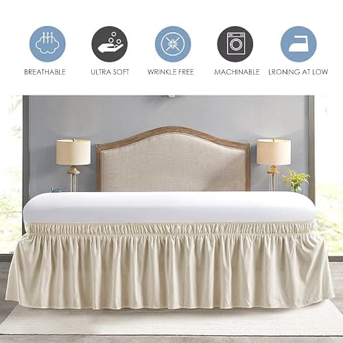 FreshCulture King Bed Skirt, Dust Ruffle for King Size Bed, Easy Fit with 22-Inch Tailored Drop, Elastic Wrap Around Bed Skirt King Size, Hotel Quality Bed Skirts for Adjustable Bed (Cream) thumbnail 5