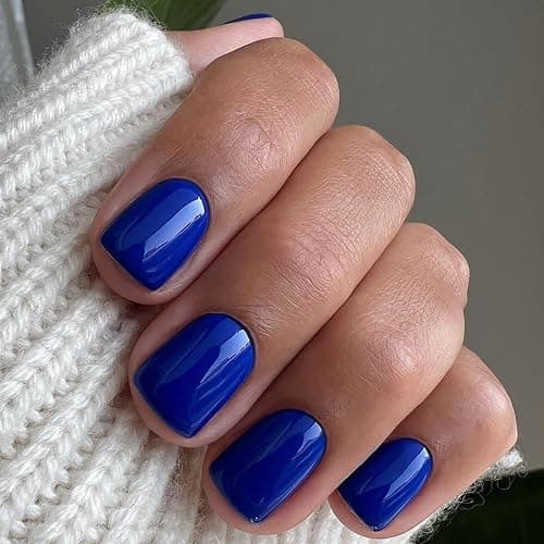 AddFavor Short Press on Nails Square Round Short Fake Nails Glossy Full Cover Acrylic Artificial Glue on Nails for Women, 240pcs/pack Royal Blue Nails with Sticky Tabs thumbnail 2