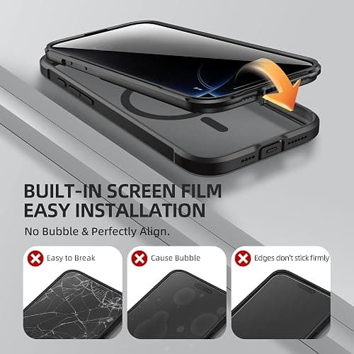 BERFY for iPhone 16 Pro Case, Compatible with MagSafe, Built-in Privacy Screen Protector and Camera Protection, Anti-Spy Full Body Shockproof Clear Phone Case for 16 Pro 6.3", Black thumbnail 6