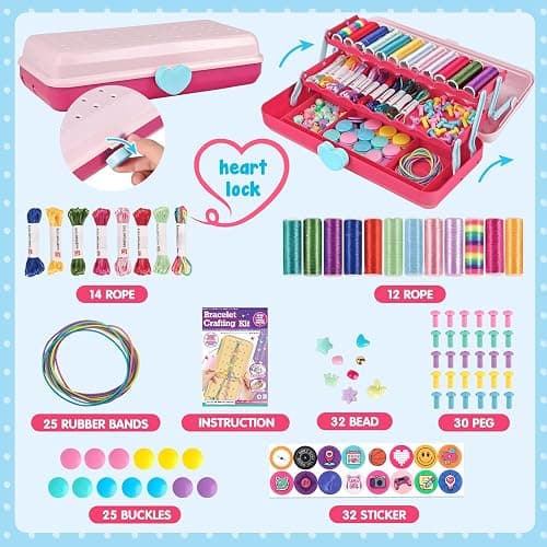 Friendship Bracelet Making Kit with Storage Box,DIY String Bracelet Arts and Craft for Girls Aged 8-12,Kids' Travel Activity Toy Set,Easter and Birthday Gifts for Ages 6 7 8 9 10 11 12 Year Old (Pink/Red) thumbnail 2