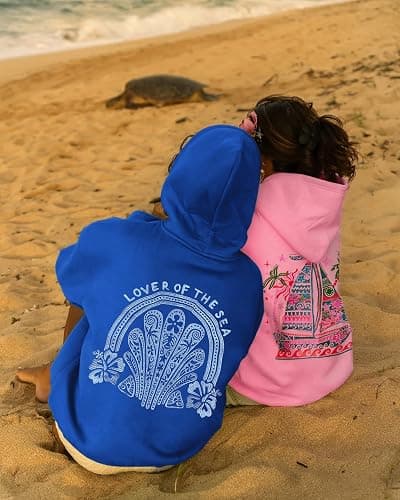 Yojeasrio Oversized Graphic Hoodie for Teens Girl Y2K Ocean Floral Embroidered Preppy Hoody Sweatshirt Cute Aesthetic Sweater thumbnail 5