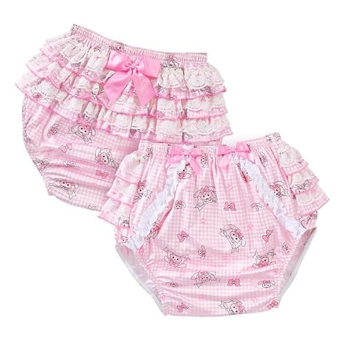 LittleForBig Silky Washable Reusable Waterproof Ruffled Lace Bow Bunnies & Bows Usagi Pattern Ruffle Adult Diaper Cover Pink M thumbnail 6