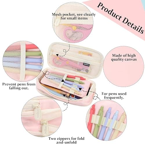 Large Capacity Pencil Case, Pencil Case for Adult, Cute Pencil Case, Pen Pencil Organizer for Stationery Supplies Marker Highlighter for Middle High School Student Kids Adult (Pink) thumbnail 5